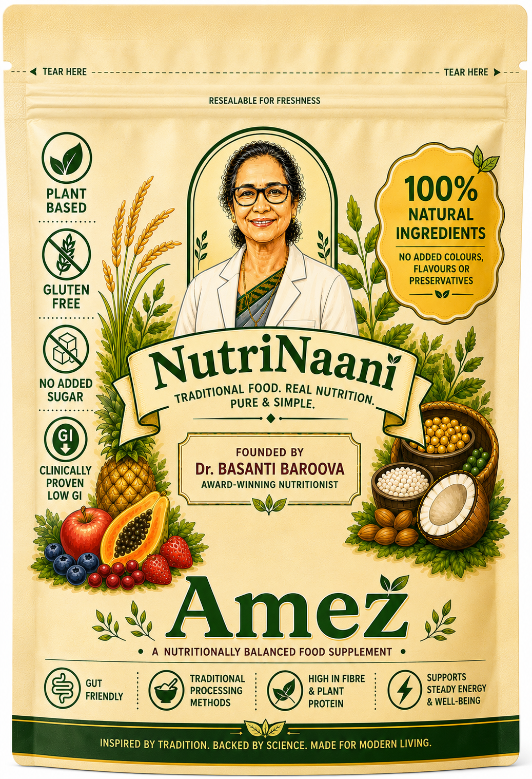 Amez 300g pack – front view showing NutriNaani branding and product highlights
